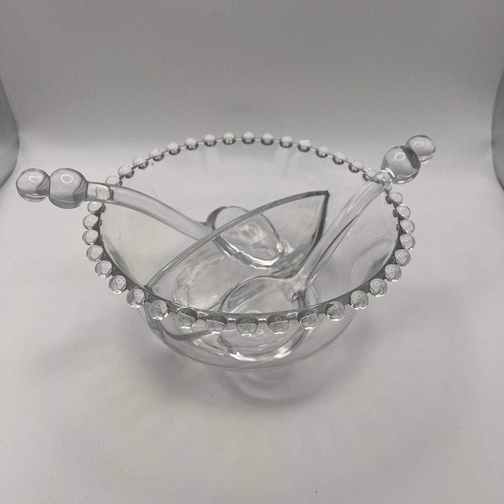 Imperial Glass Candlewick Divided Dip Mayo Relish Condiment Bowl 2 Spoons VTG